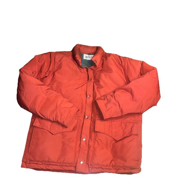 VINTAGE Woolrich Puffer Jacket Large Red Rust Snap Down Long Sleeve Outdoor - Picture 1 of 6